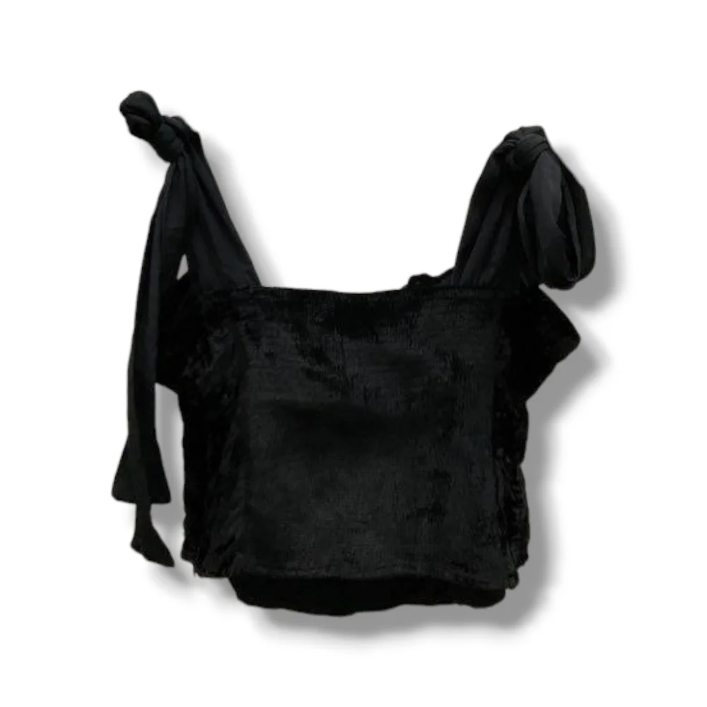 Free People Trapped In Your Love Black Velvet Crop Top Size M Medium - Picture 3 of 7